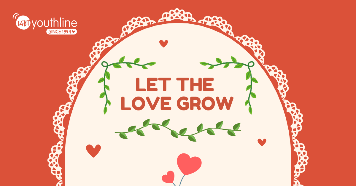 A Valentine's Day header reading Let the Love Grow with graphics of hearts and plants.