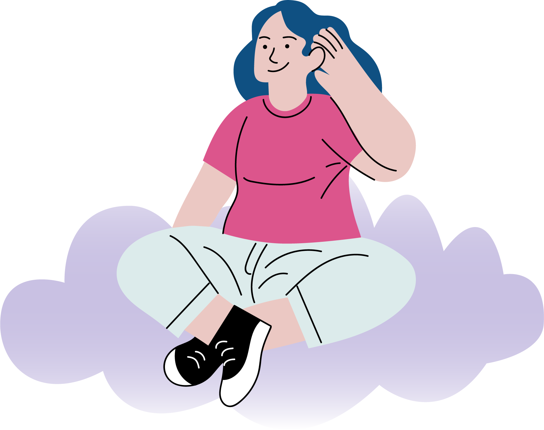 An illustration of a sitting person with their hand to their ear.